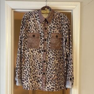 Leopard Print Button-Up Lined Shacket-size XL